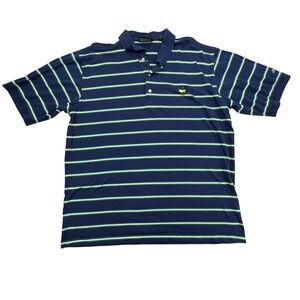 Masters Collection Polo Shirt Mens XL Blue Striped Cotton Augusta Golf Logo